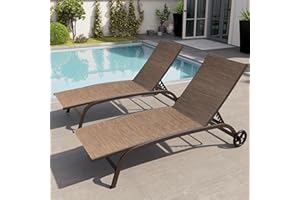 Crestlive Products Outdoor Chaise Lounge Chairs with Wheels Set of 2, Pool Lounge Chairs with 5 Adjustable Position for Patio, Poolside, Yard, Brown
