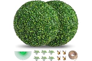 POZOY 2PCS 18.9 Inch Artificial Plant Topiary Ball, UV Resistant Anti-Fading Faux Boxwood Balls, Hanging Fake Plants Balls for Indoor Outdoor, Garden, Wedding Party Decor