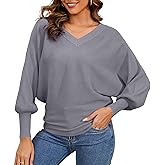 Women's Oversized V Neck Fuzzy Sweaters 2025 Casual Loose Long Sleeve Chunky Knit Pullover Jumper Tops