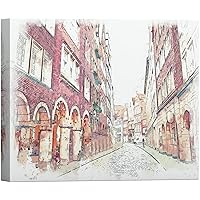 SIGNWIN Canvas Wall Art Sketch of an Alley with Cobblestone Places Landmarks Watercolor Impressionism Global Scenic Urban Pastel for Living Room, Bedroom, Office - 12x18 inches