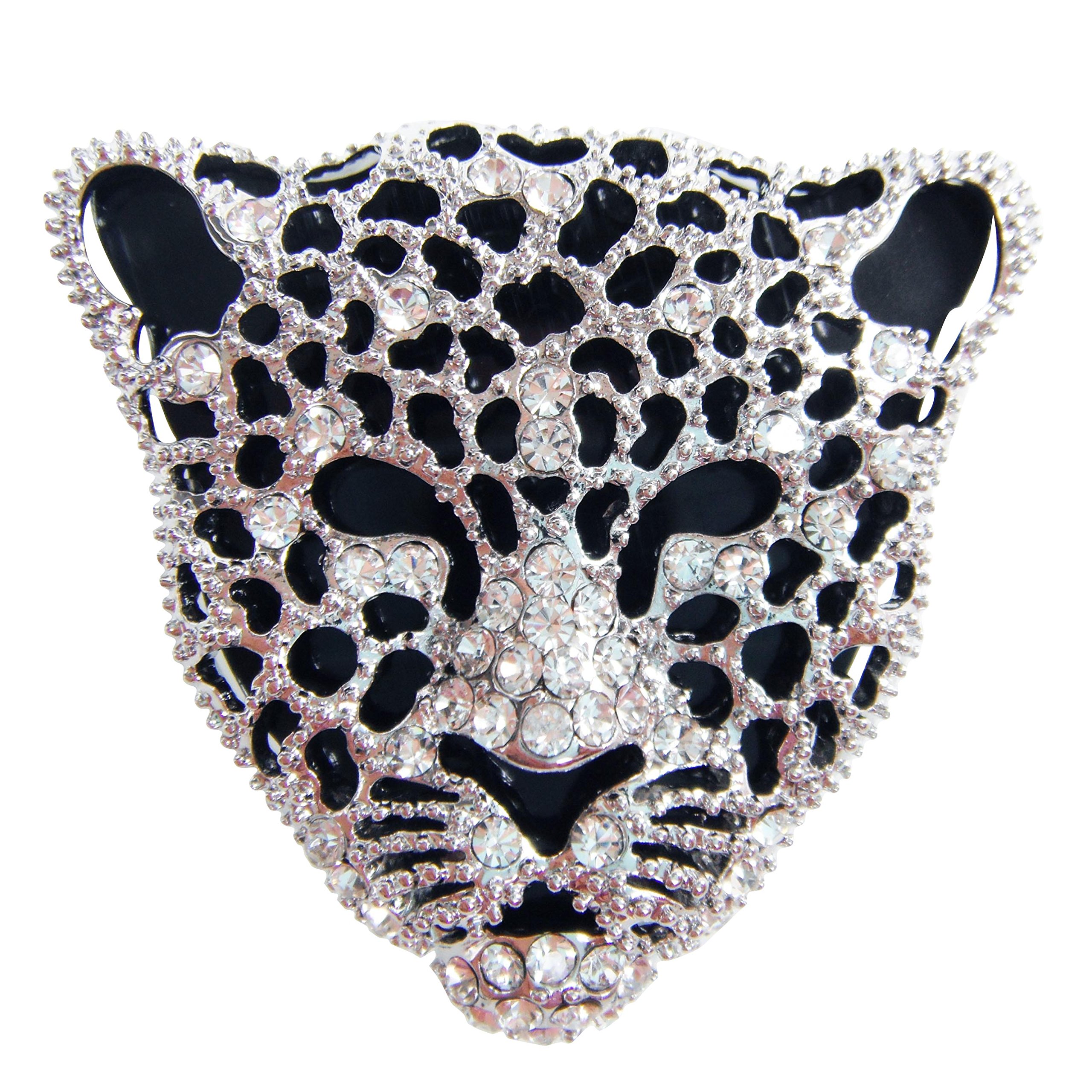 Navachi 18k White Gold Plated Crystal Enamel Leopard Head Az7758b Brooch pin