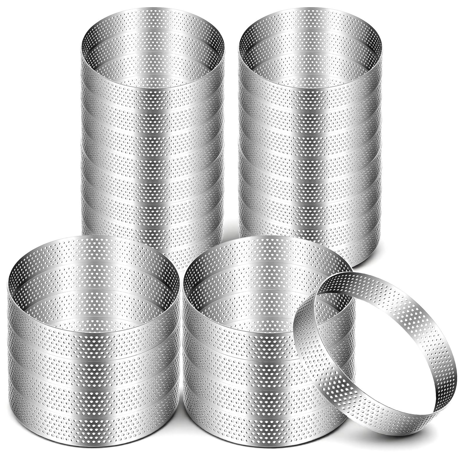 Photo 1 of 24 Pcs 4 Inch Perforated Tart Rings, Stainless Steel Cake Rings, Nonstick Metal Round Cake Ring, Round Mousse Ring Molds for Pastry French Dessert Mousse Food Crisp