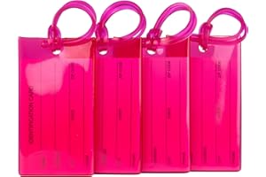 4 Pack TravelMore Luggage Tags for Suitcases, Flexible Silicone Travel ID Identification Labels Set for Bags & Baggage – Hot Pink