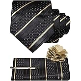 JEMYGINS Mens Striped Tie and Lapel Pin Necktie Pocket Square with Tie Clip Sets for Business Casual 4PCS