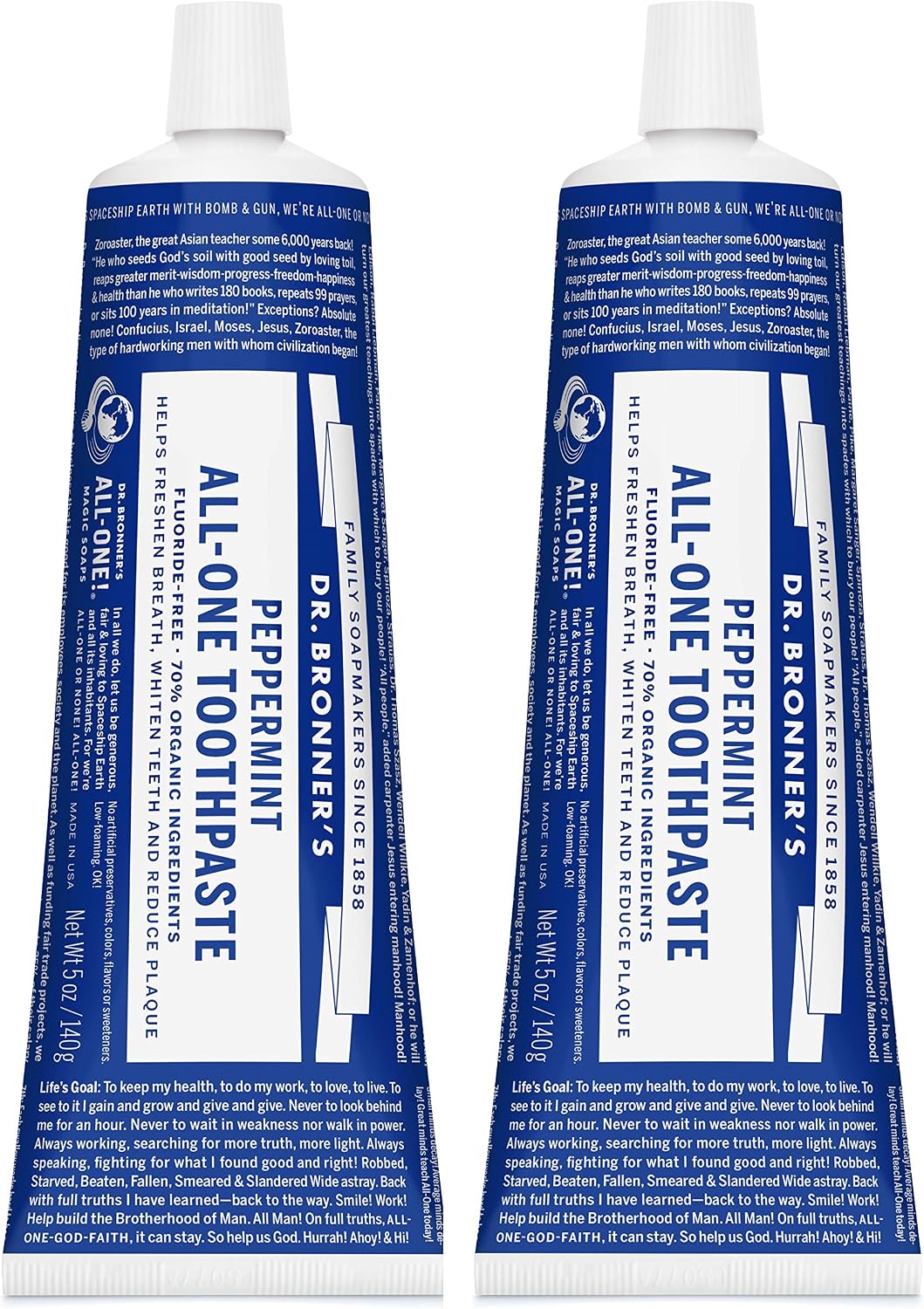 Toothpaste Peppermint Dr. Bronner's 5 oz Paste (2) by Dr. Bronner's, 140 g (Pack of 2)