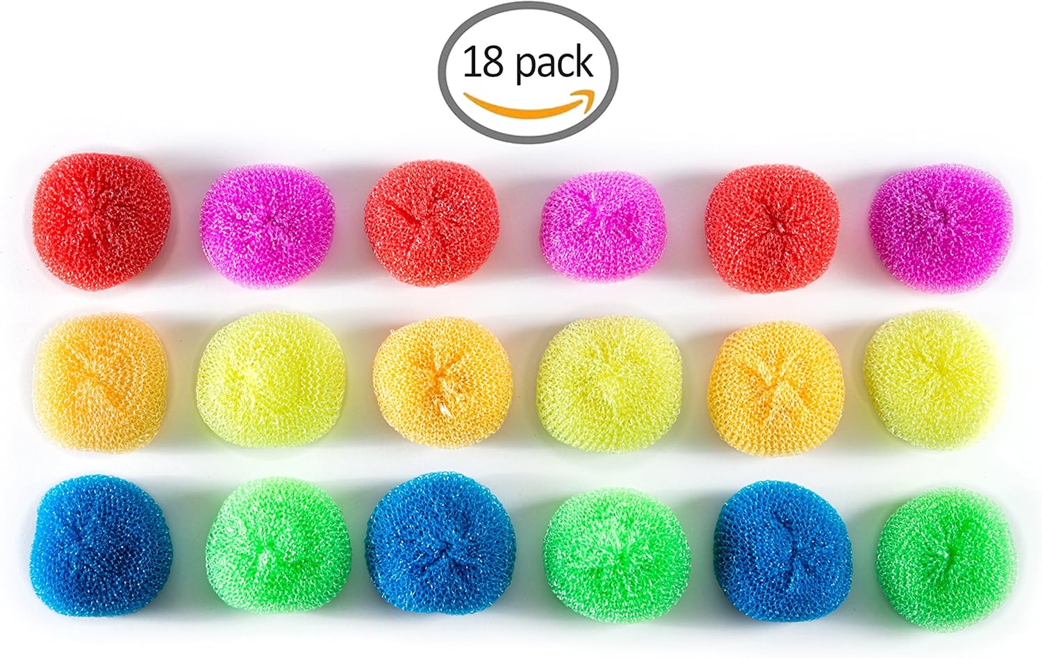 18 Round Nylon Dish Scrubber Scouring Pads by Scrub-It -3 Packs of 6 Scour Pads - Assorted Colors - Tough and Durable - Non-Scratch for Non-Stick Cookware -: Health & Personal Care