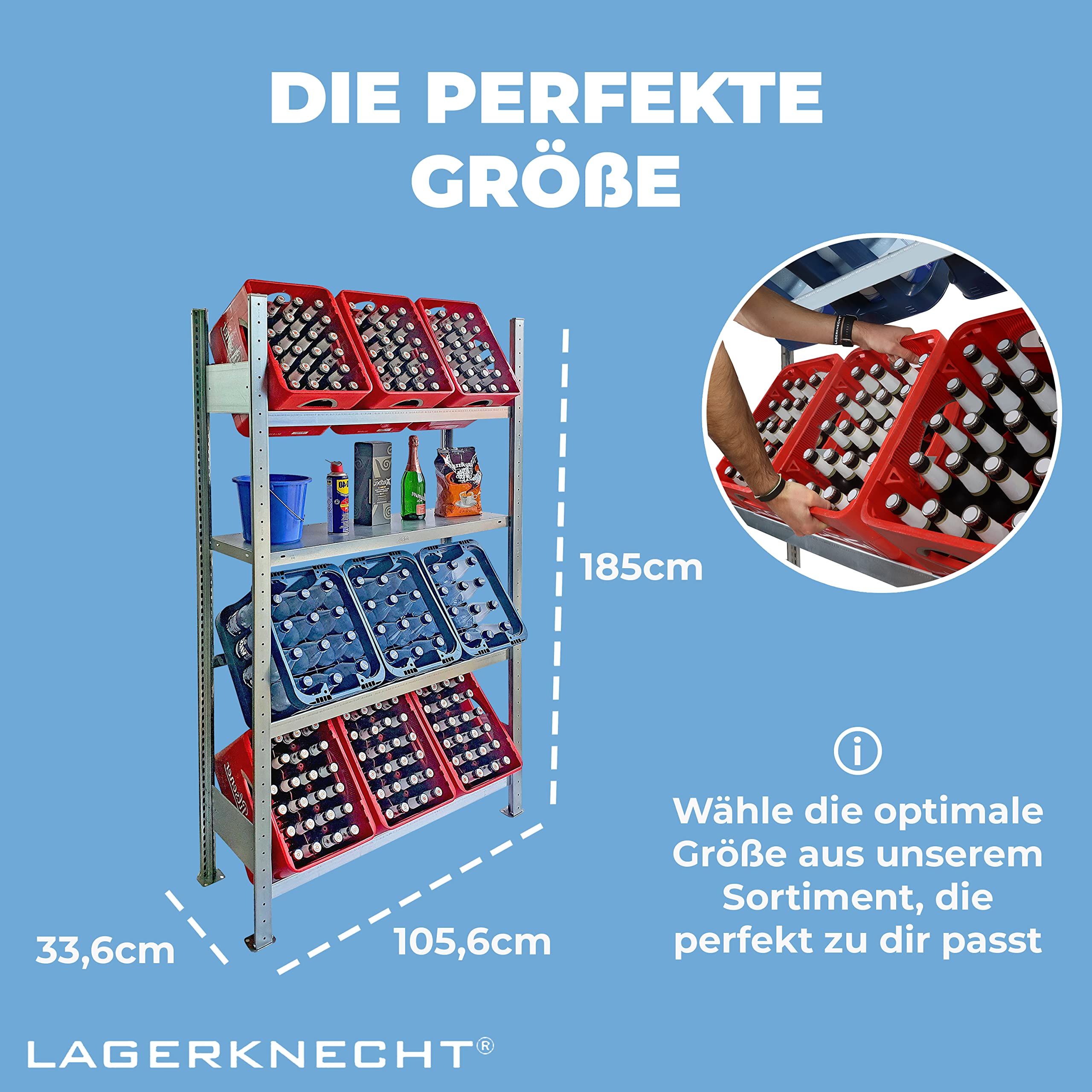 Lagerknecht Getränkekistenregal 9 Kisten Made in Germany professionelle Ordnung für Kisten Regal für Getränkekisten mit Regalboden, Getränkeregal, Wasserkistenregal, Bierkistenregal 2
