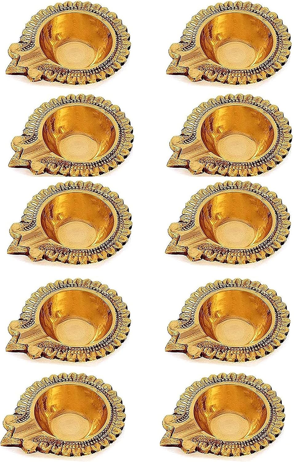Oil Lamps & Accessories - SATVIK 20 Pc Lakshmi Deepak for Diwali Decoration. Handmade Oil Lamp Golden Engraved Made of Virgin Brass Metal Vilakku for Puja Pooja. Traditional Indian Deepawali Housewarming Return Gift Items