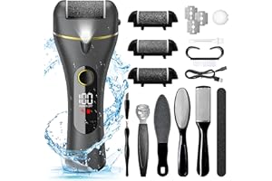 7D24HCARE Electric Foot Callus Remover, 16 in 1 Rechargeable Pedicure Kit, Waterproof Scrubber Dead Skin Removal Tool with 3 Rollers & 2 Speeds for Feet Care, Battery Display-Carbon Black