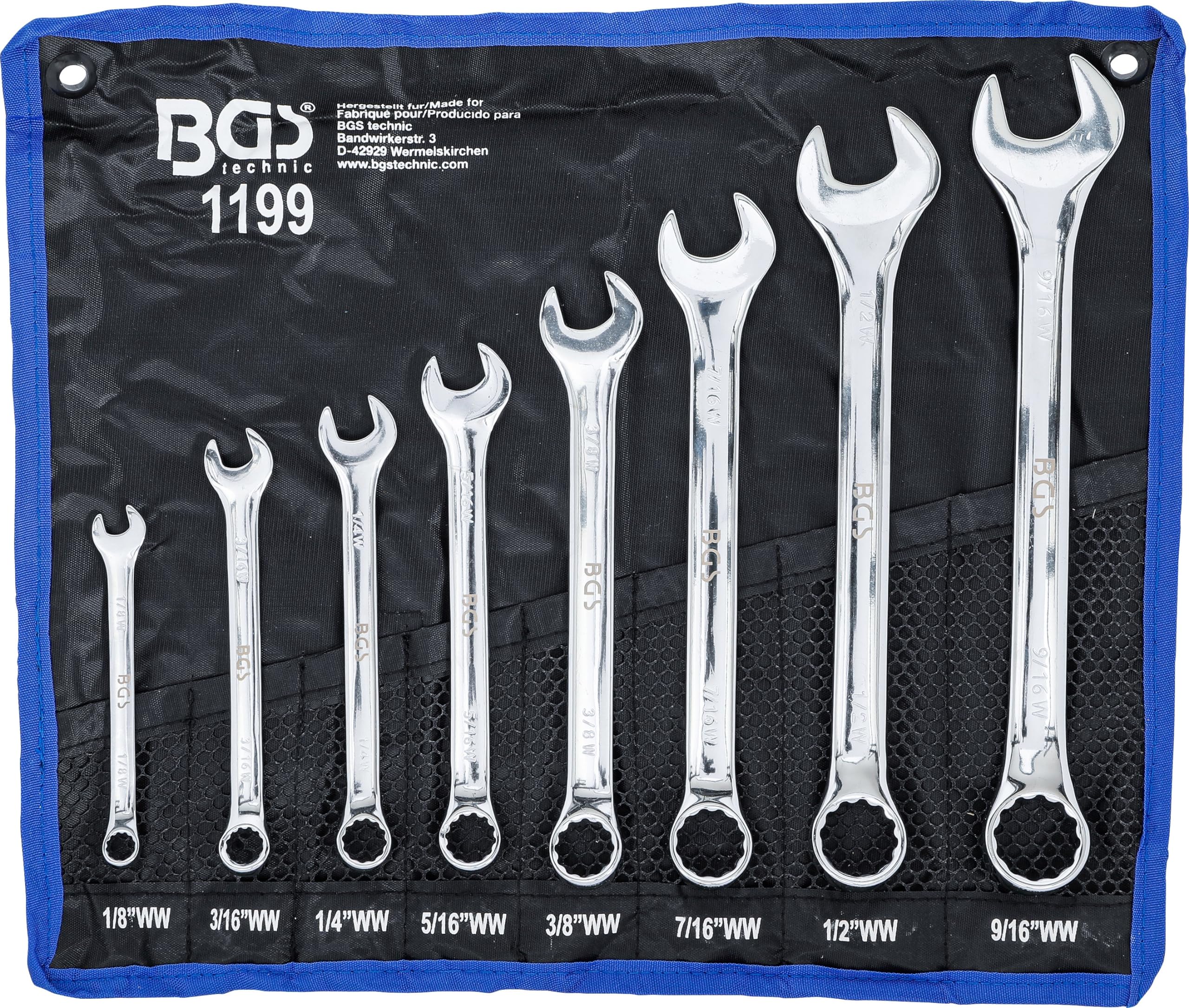 BGS 1199 | Combination Spanner Set | Inch Sizes | 1/8" - 9/16" Withworth | 8 pcs.