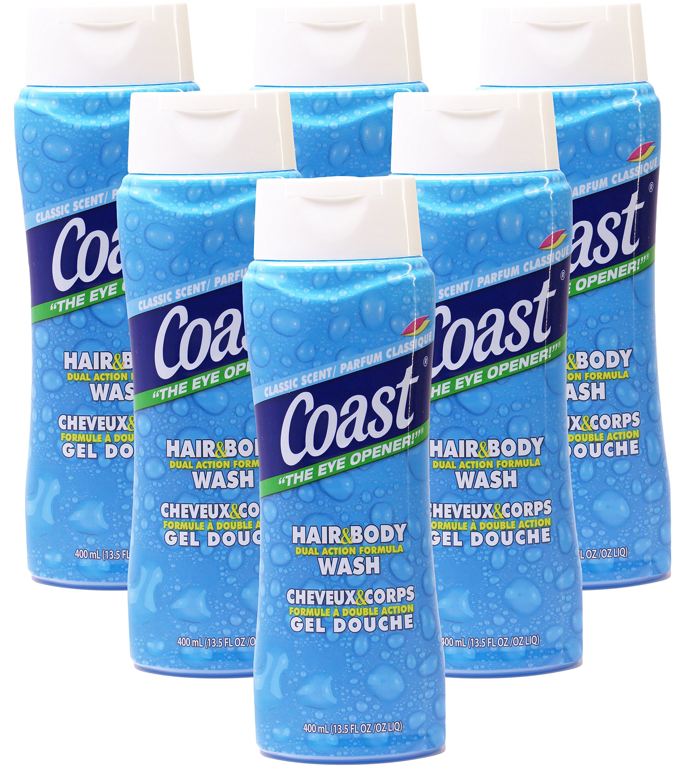 Coast Hair and Body Wash, Classic Scent, 13.5 Ounce Pack of 6 New Free