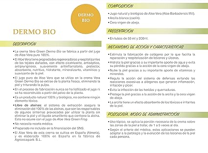 Vera Green Dermo Bio. Crema de Aloe Vera corporal ultrarreparadora. 100% Natural. (50 ml)
