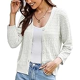 GRACE KARIN Women Lightweigt Crochet Knit Cardigan, 3/4 Sleeve Cropped Shrugs, Spring Button Down Sweaters Tops