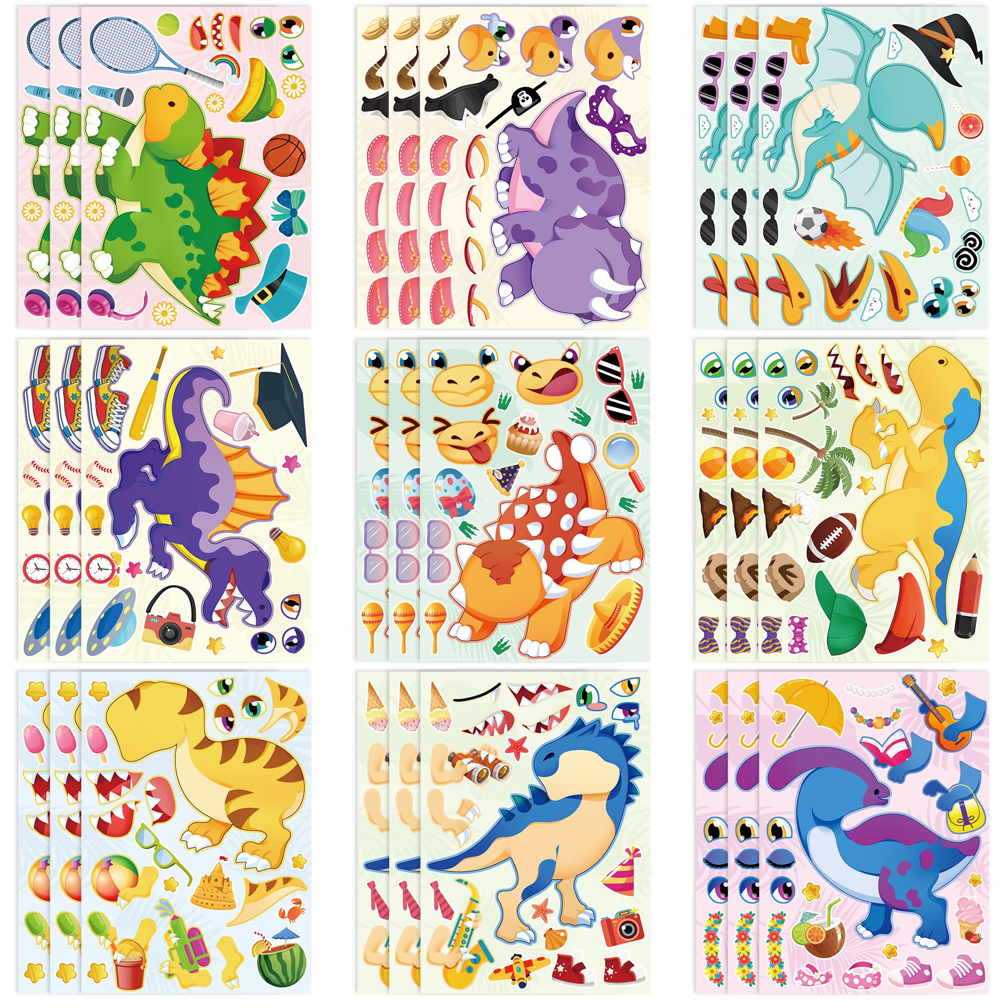 Photo 1 of 4 PACK**27 Dinosaur Stickers, Make Your Own Dinosaur Face Stickers for Kids' Birthday Party Supplies, DIY Crafts Gift Bags
