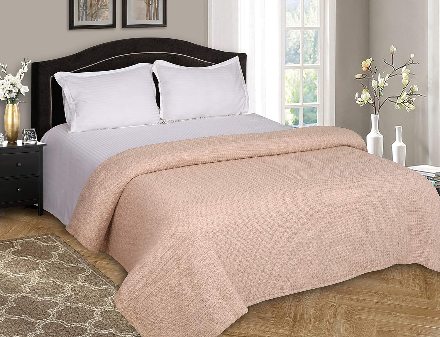 Elvana Home 100% Cotton Bed Blanket, Breathable Bed Blanket Full - Queen Size, Cotton Thermal Blankets Full - Queen, Perfect for Layering Any Bed for All Season, Beige: Home & Kitchen