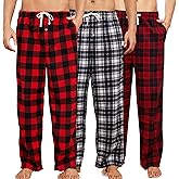 U2SKIIN 3 Pack Mens Fleece Pajama Pants, Warm Plaid Lounge Pj Bottoms for Men with Pockets Soft
