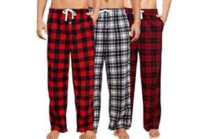 U2SKIIN 3 Pack Mens Fleece Pajama Pants, Warm Plaid Lounge Pj Bottoms for Men with Pockets Soft