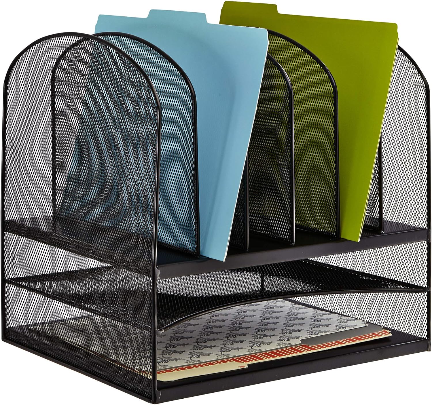 Safco Products Onyx Mesh 2 Tray/6 Sorter Desktop Organizer 3255WH, White Powder Coat Finish, Durable Steel Mesh Construction, Space-saving Functionality : Office Products