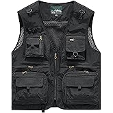 PRIJOUHE Men's Fishing Vest Casual Summer Outdoor Travel Work Safari Vest Lightweight Sleeveless Jacket With Pockets