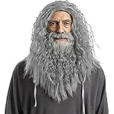 Spooktacular Creations Halloween Grey Wizard Wig and Beard, Wizard Curly Wig with Beard, Long Gray Funny Father Time Costume Accessory for Men for Adults Cosplay Party Christmas Accessories