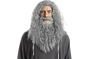 Spooktacular Creations Halloween Grey Wizard Wig and Beard, Wizard Curly Wig with Beard, Long Gray Funny Father Time Costume Accessory for Men for Adults Cosplay Party Christmas Accessories