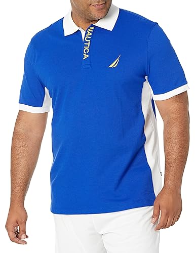 Nautica mens Short Sleeve Color Block Performance Pique Polo