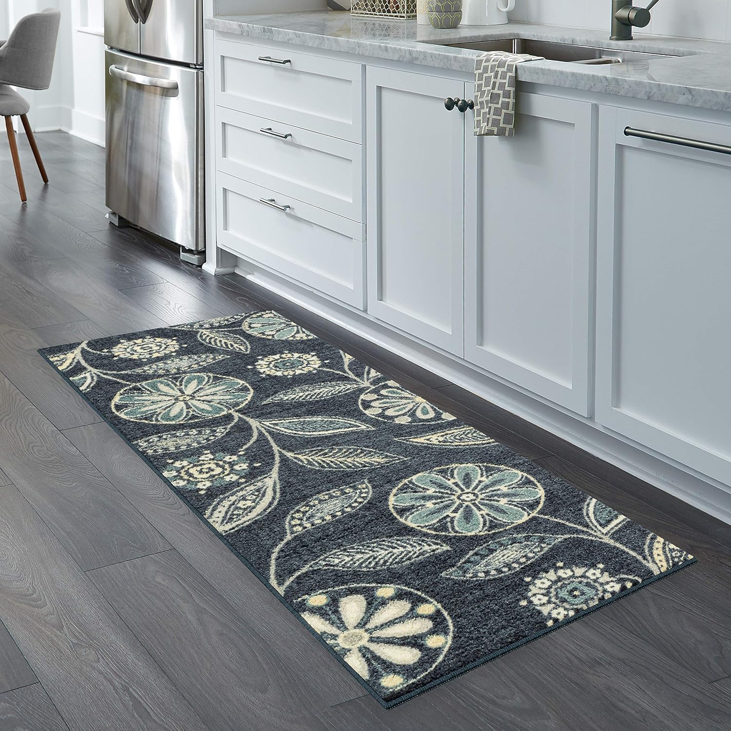 Maples Rugs Reggie Floral Runner Rug Non Slip Hallway Entry Carpet [Made in USA], 2 x 6, Persian Blue: Furniture & Decor
