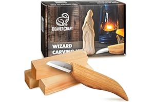 BeaverCraft Whittling Kit for Beginners, Wood Carving Kit for Beginners - Wood Carving Tools Woodworking Kit for Adults and Teens - Whittling Knife Kit with Wood Blocks - Wood Carving Set DIY03 Wizard