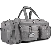 LHI 50L Tactical Duffle Bag for Men, 3-in-1 Gym Duffle and Backpack, Shoe Compartment, Laptop Sleeve and MOLLE, Carry-On Travel Weekender and Overnight Bag – Gray