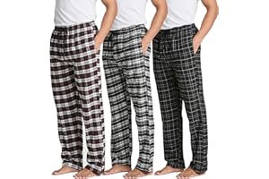 Real Essentials 3 Pack: Men's Pajama Pants - Knit Cotton Flannel Plaid Lounge Bottoms- Button Fly (Available In Big & Tall)