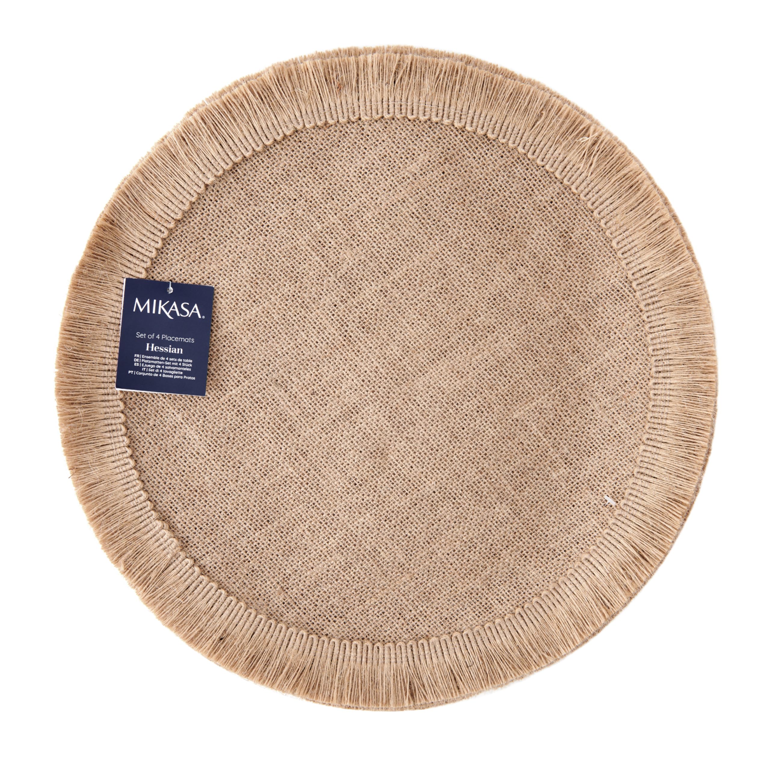 Mikasa 4pc Hessian Round Woven Placemats, Natural, 38cm, Tagged