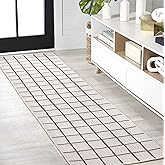 JONATHAN Y Grid Squares Indoor Outdoor Runner Rug 2X8 Cream/Black, Modern for Backyard, Patio, Porch, Easy-Cleaning, High Tra