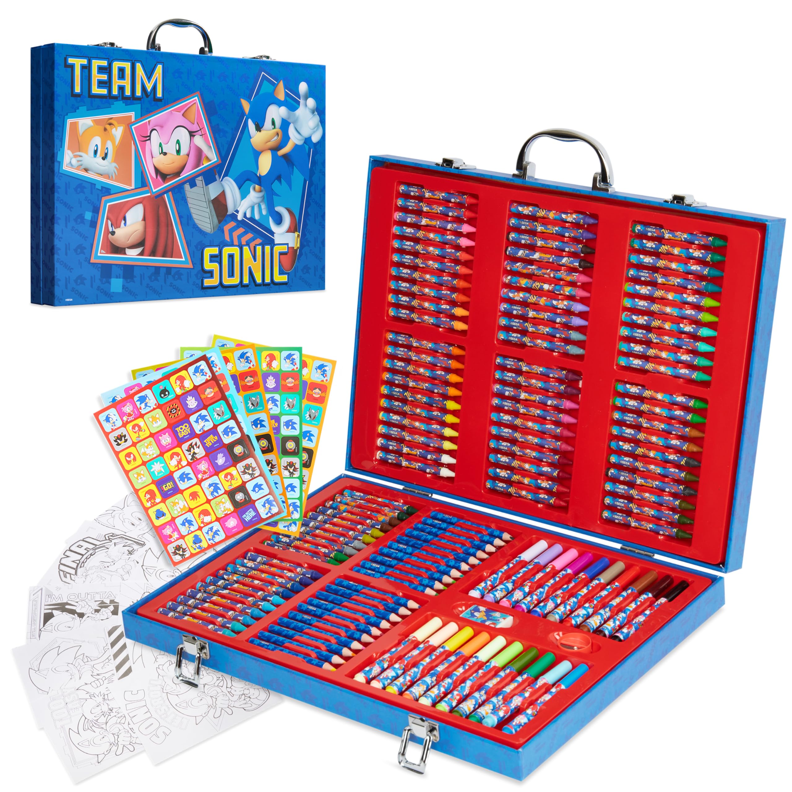 Sonic The Hedgehog Art Set for Kids Art Supplies Colouring Pens Colouring Pencils Crayons Stickers 137 Pcs Gifts for Boys