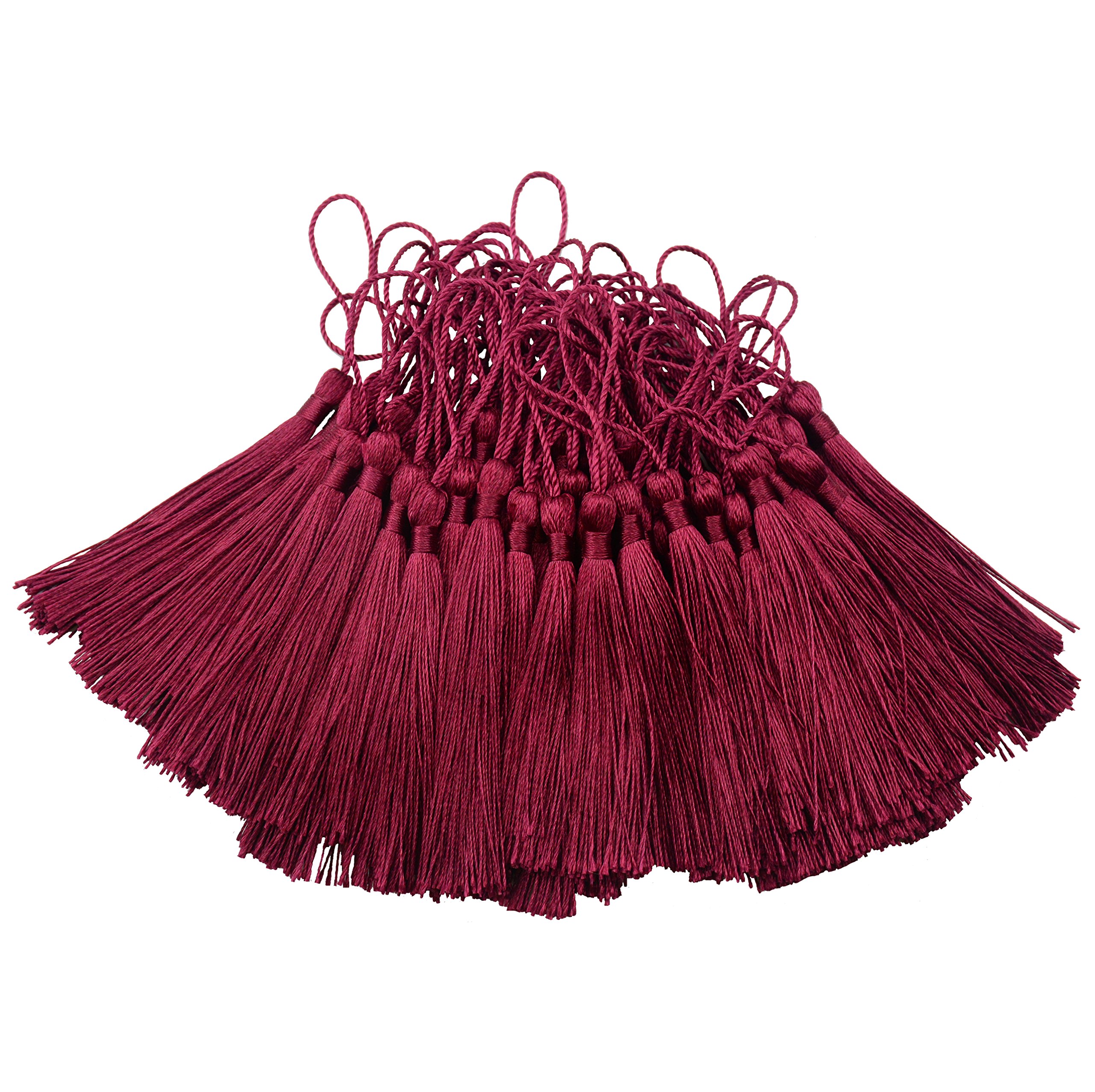 Photo 1 of 100pcs 13cm/5'' Silky Floss Bookmark Tassels with 2-Inch Cord Loop and Small Chinese Knot for Jewelry Making, Souvenir, Bookmarks, DIY Craft Accessory (Wine Red)