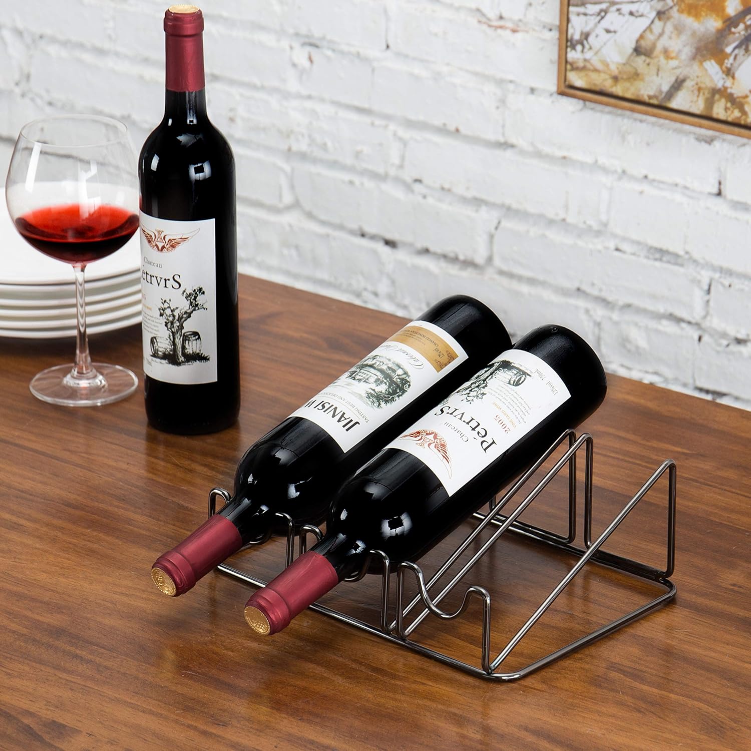 Tabletop Wine Racks MyGift Modern Gunmetal Gray Wire Tabletop 3Bottle