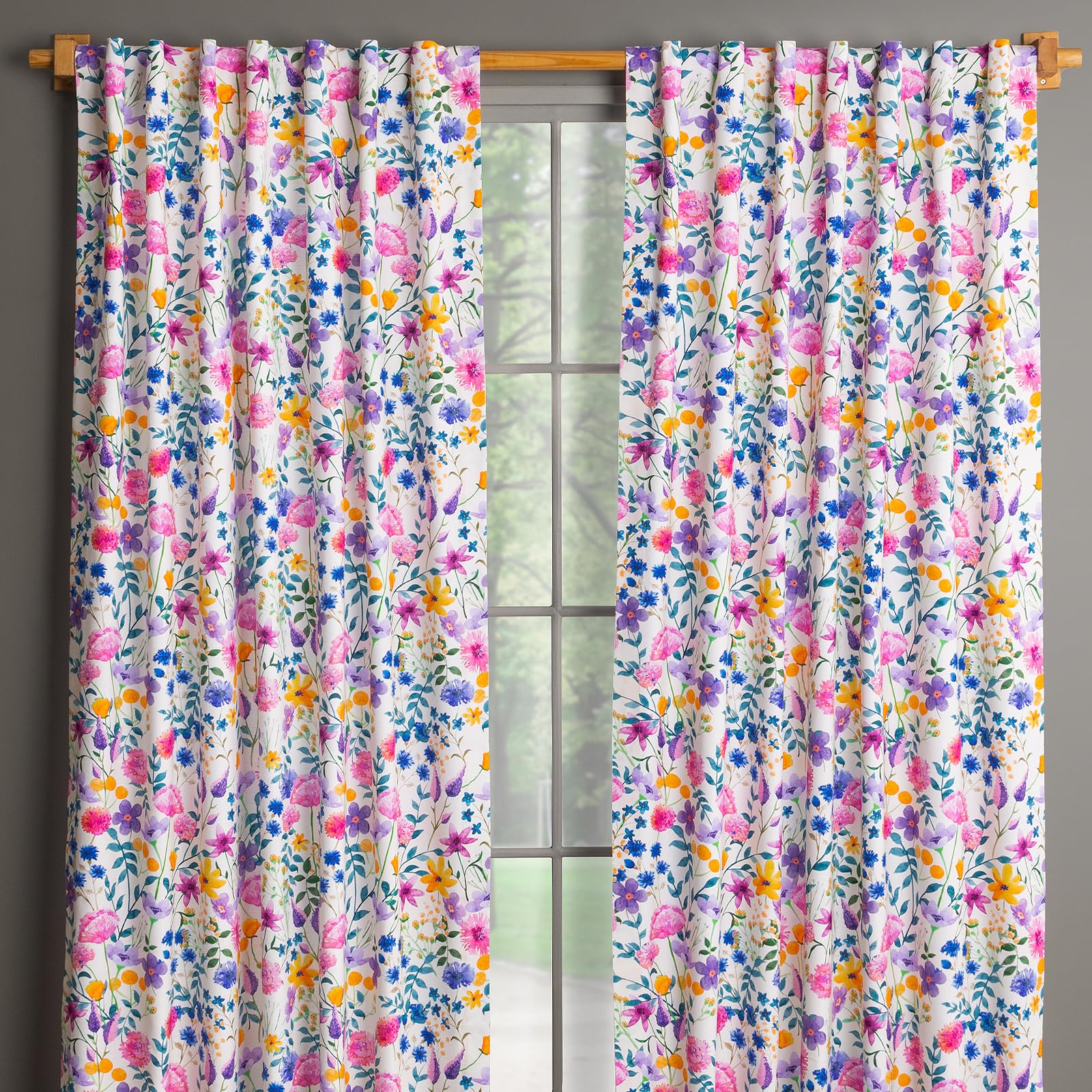 Maison d' Hermine Curtains for Living Room 100% Cotton 108 inch Length Two Panel Light Filtering Curtains for Windows with Rod and Loop Pockets Easter Decorations (Maia, 50" W x 108" L) Image