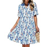 KIRUNDO Womens Summer Dresses Casual Boho Floral Mini Babydoll Short Sleeve A Line Dress V Neck Sundress Beach Vacation