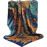 Tayri 100% Pure Silk Shoulder Scarf – 43" Large Square, 14 Momme, Hand-Rolled Edges, Van Gogh-Inspired Shawl, Floral Landscape Art Print