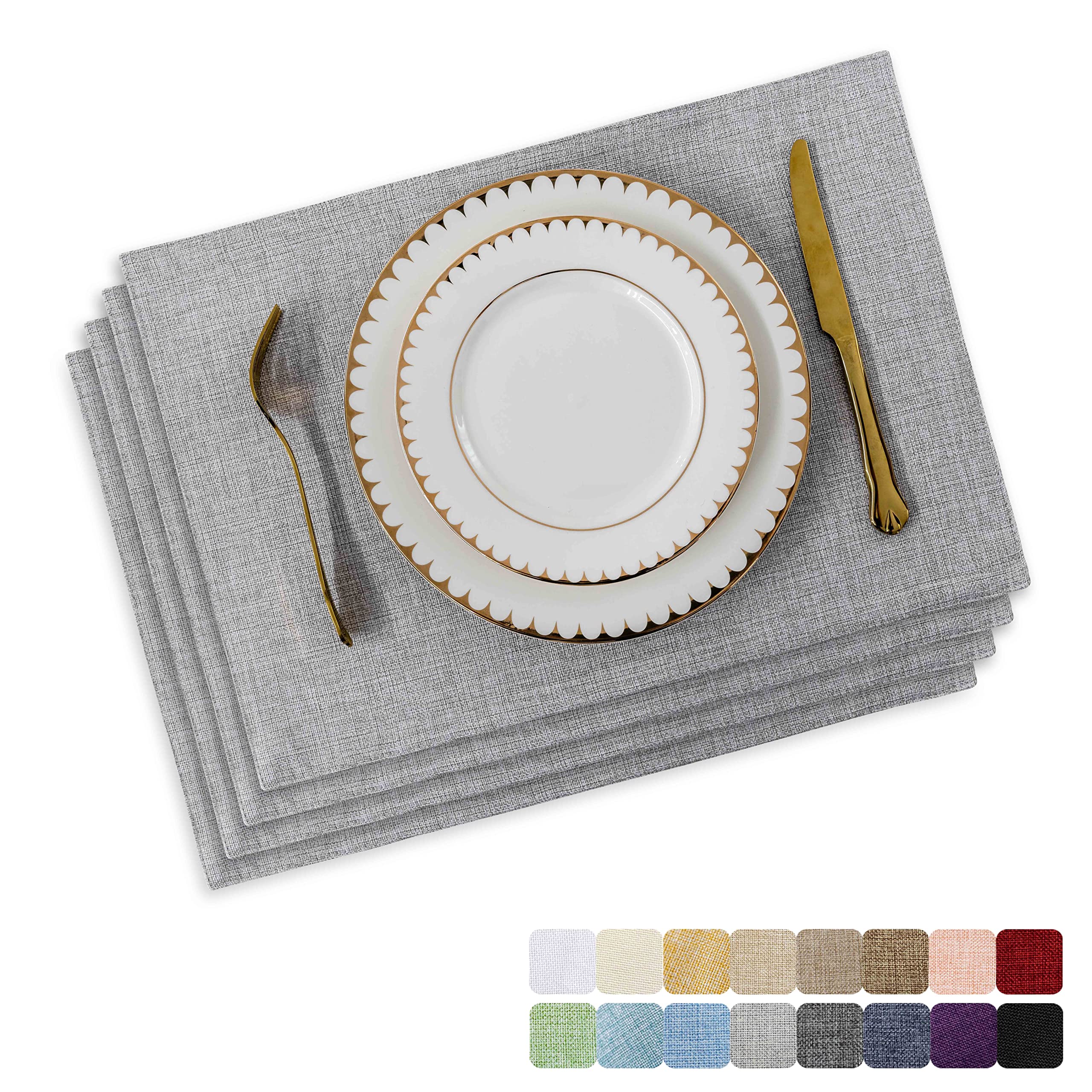 Home Brilliant Cloth Placemats, Fine Cut Heat Resistant Place Mats Dinner Mats, Woven Dining Table Mats for Dining/Kitchen Table, Set of 4, 33 x 48 cm, Light Grey