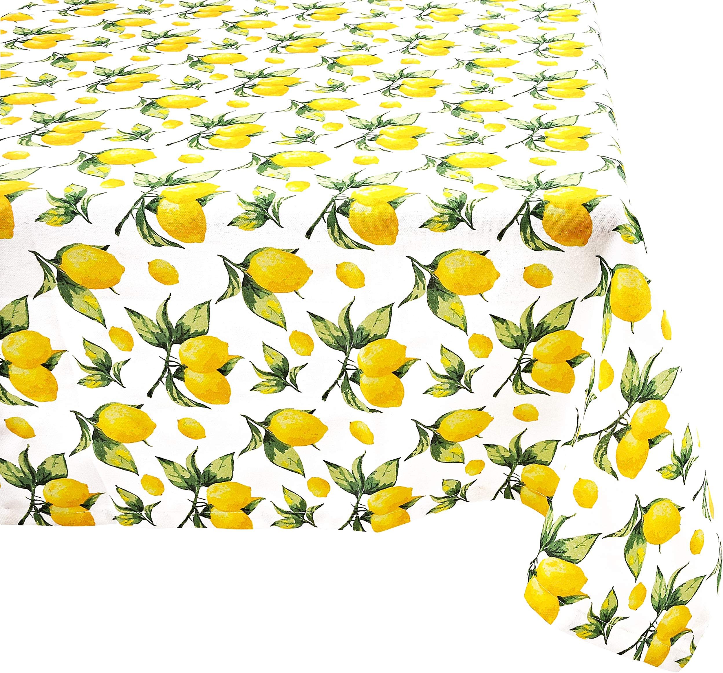 Yourtablecloth 100% Cotton Tablecloth –for Home, Restaurants, Cafés – Be it for Everyday Dinner Picnic or Occasions Like Easter, Summer, Spring(Lemon, 60 x 84 Rectangle / Oblong)