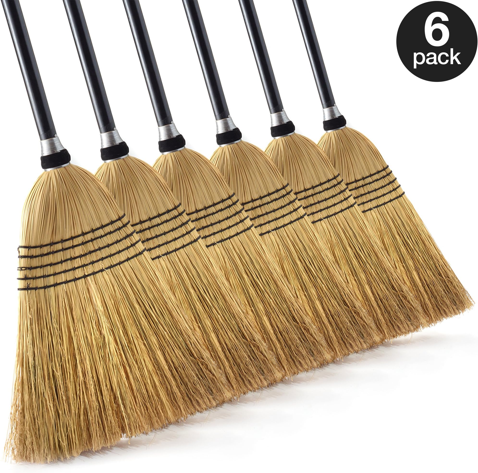 O-Cedar Heavy Duty Commercial 100% Corn Broom with Solid Wood Handle (Pack - 6)