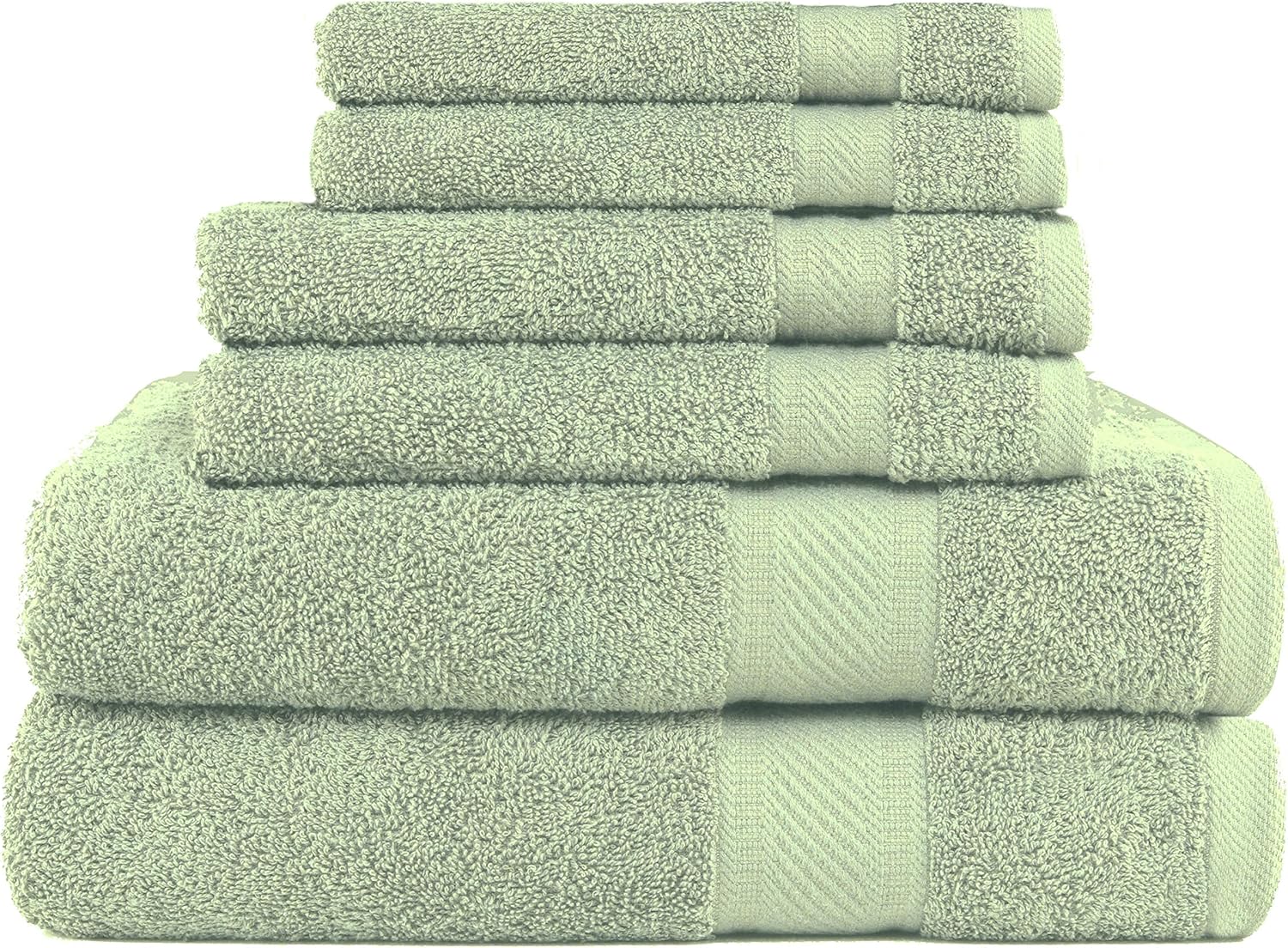 Sweet Needle Daily Use 6 Piece Towel Set, Sage Green 2 Bath Towels