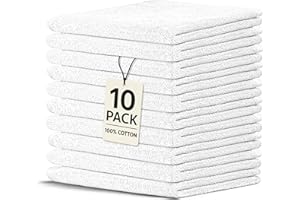 Crystal Ridge Cotton Wash Cloths 10 Pack - Washcloths for Showering, Face and Body, Soft and Highly Absorbent Multipurpose Towels for Bathroom, Kitchen, Spa and Gym - Wash Rags 12 x12 (White)