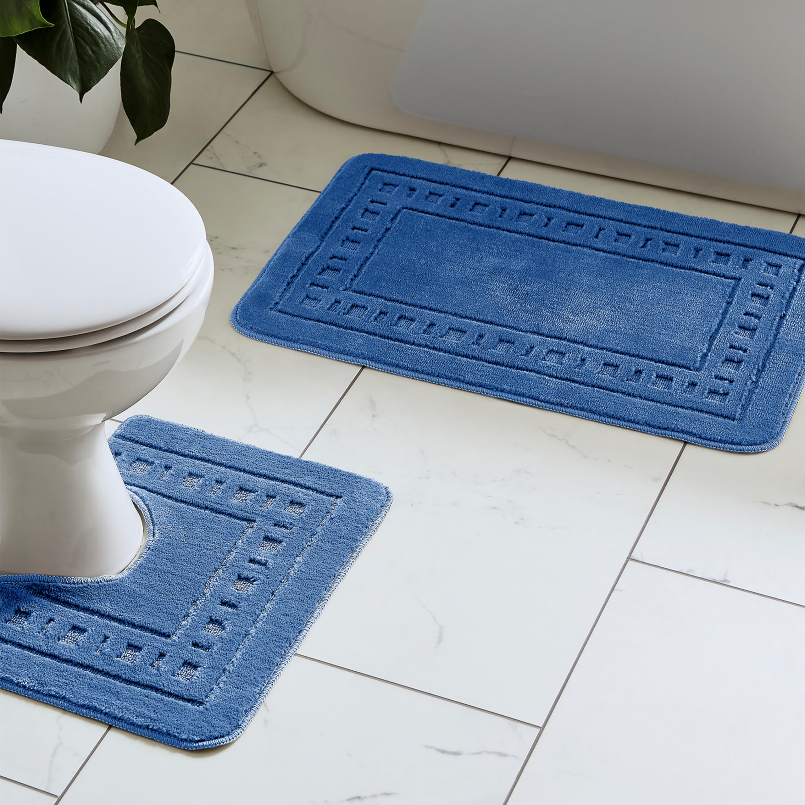 Catherine Lansfield Armoni Bath Mat and Pedestal Set Navy