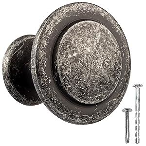 Antique Iron Kitchen Cabinet Knobs - 1 1/4 Inch Round Drawer Handles - 25 Pack of Kitchen Cabinet Hardware