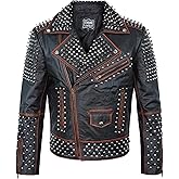 SpazeUp Mens Studded Leather Jacket - Motorcycle Leather Jacket With Spikes - Studded Spiked Leather Jackets Men