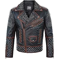 Amazon.com: Mens Rock Punk Brando Biker Jacket Spike Studded Black