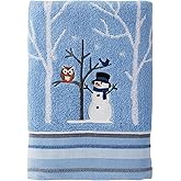 SKL Home Christmas Winter Friends Snowman 100% Cotton Premium Bath Towel, 450 GSM, Soft & Absorbent Jacquard, Decorative for Bath & Gift, Blue
