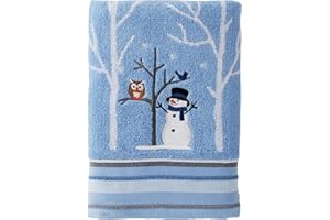SKL Home Christmas Winter Friends Snowman 100% Cotton Premium Bath Towel, 450 GSM, Soft & Absorbent Jacquard, Decorative for Bath & Gift, Blue