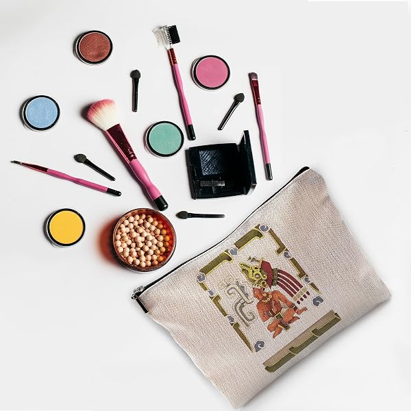 NEGIGA ANCIENT MAYAN AZTEC ART WARRIOR PRIEST RETRO MAKEUP BAG TRAVEL COSMETIC BAGS, MEXICAN STYLE COSMETIC MAKEUP BAGS WITH ZIPPER POUCH TRAVEL TOILETRY CASE